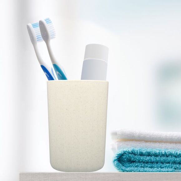 Bathroom Smooth Lines Wheat Straw Toothpaste Tumbler Beige 4.09''x2.80'' - Picture 2 of 6